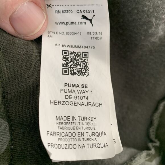 Puma SE Way 1 Hoodie Mens Small DE-91074 Herzogenaurach Green/Camouflage Gray - Picture 4 of 7